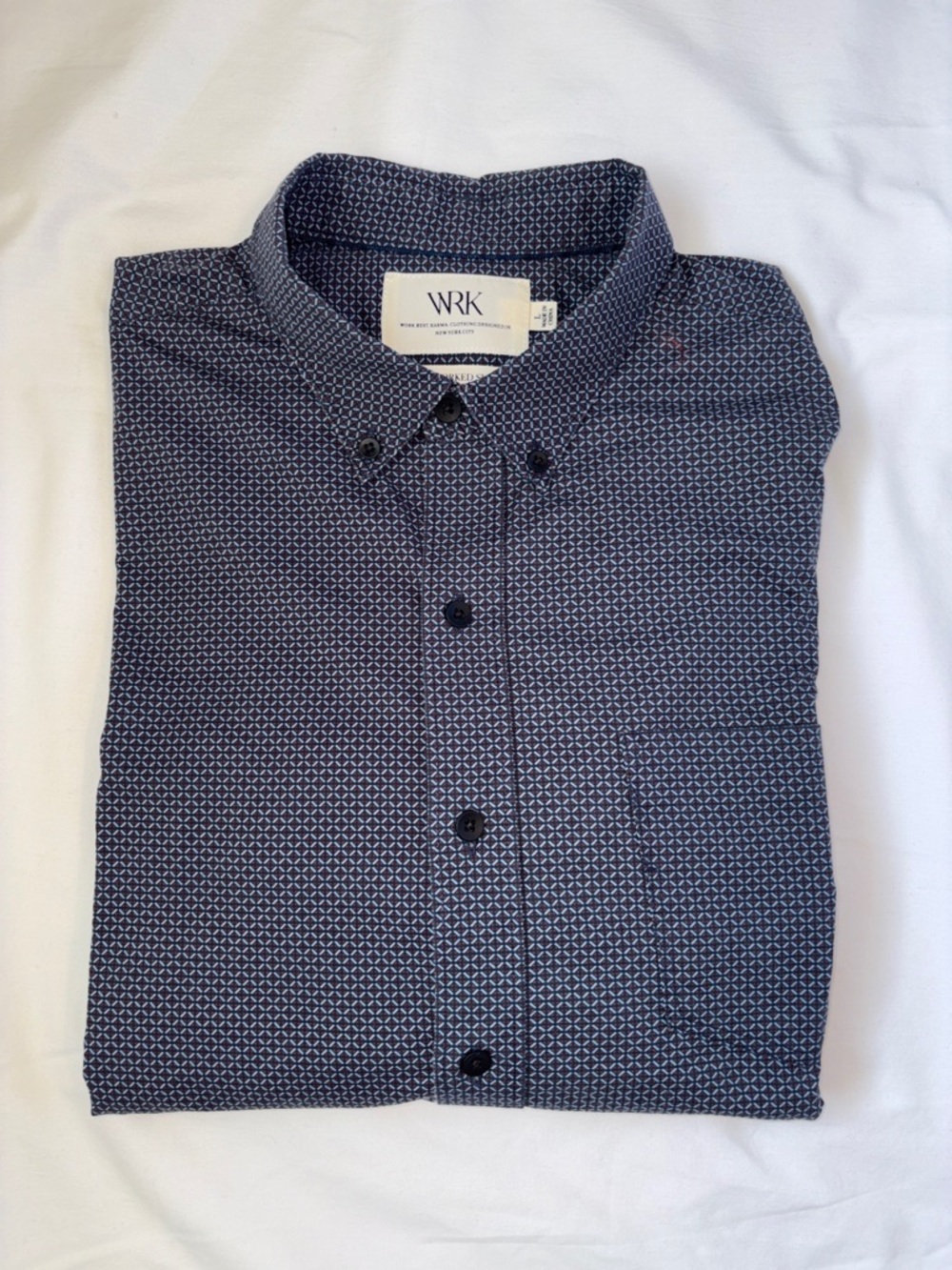 WRK The Reworked Shirt Men’s Large Blue Geometric Print Modern Fit Button Down